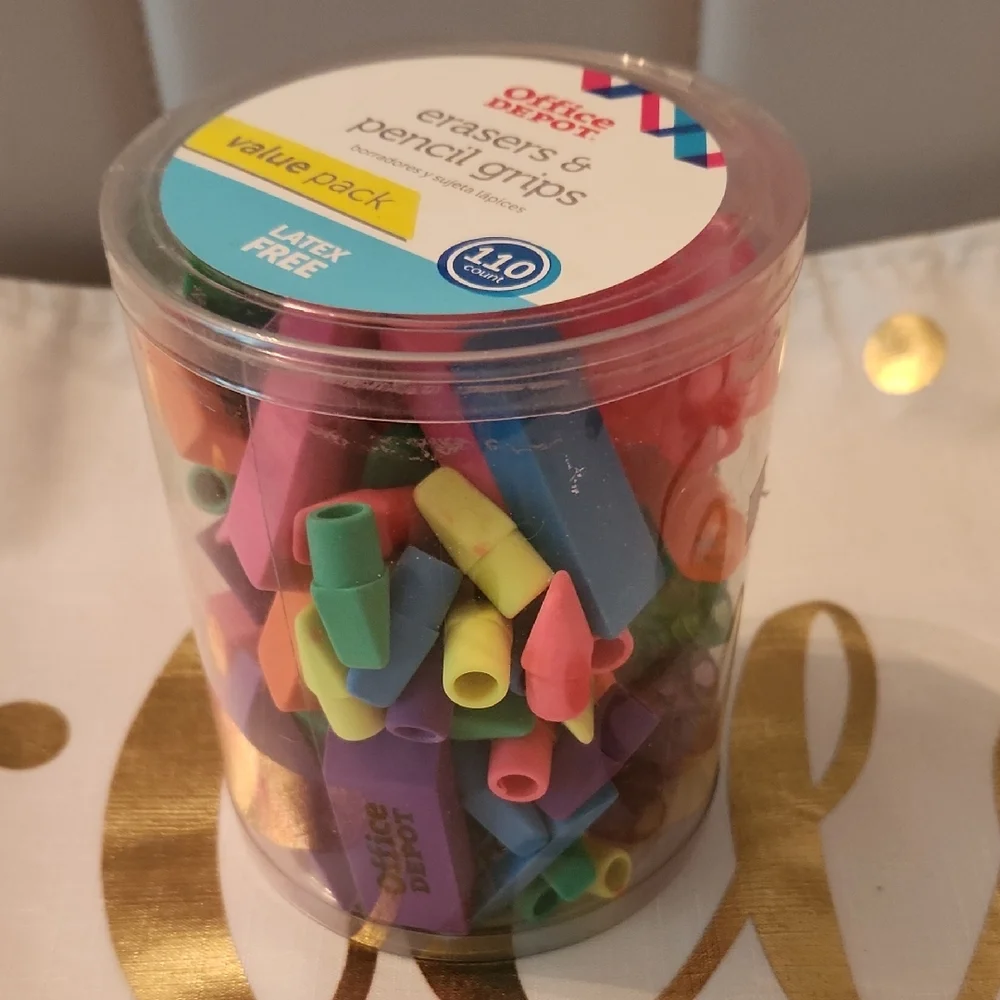 Office Depot Multicolor Pencil Grips & Erasers Value Pack - Assorted Colors